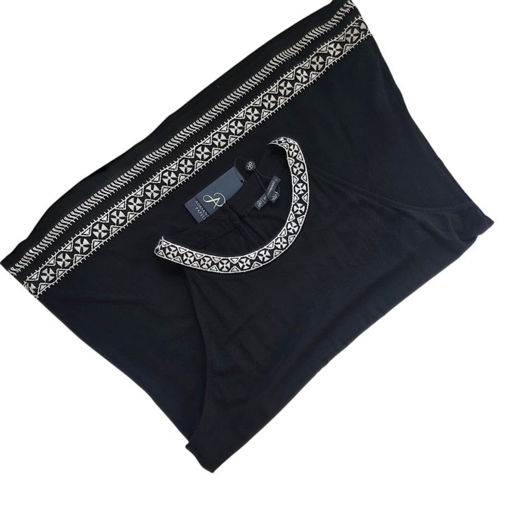 Adrianna Papell Halter Top Womens L Black Ivory Embroidered Hem Layering‎